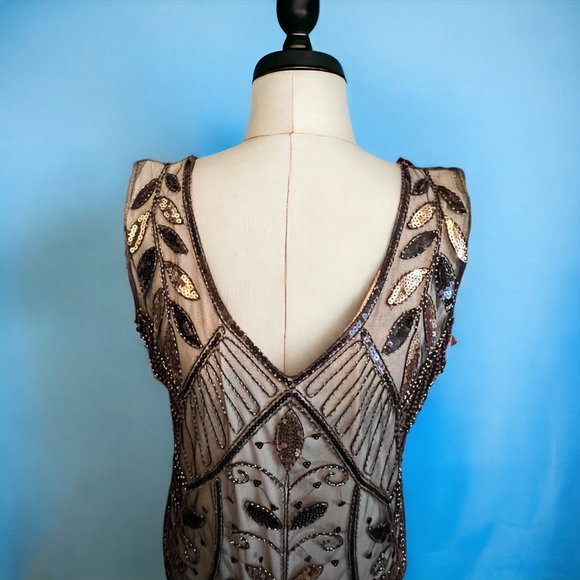1920s Gatsby Inspired Rose and Leaves Sequin Flapper Dress (XL) - Picture 9 of 14